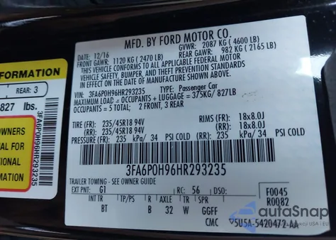 2017 Ford Fusion Se из США, поврежденный, VIN 3FA6P0H96HR293235